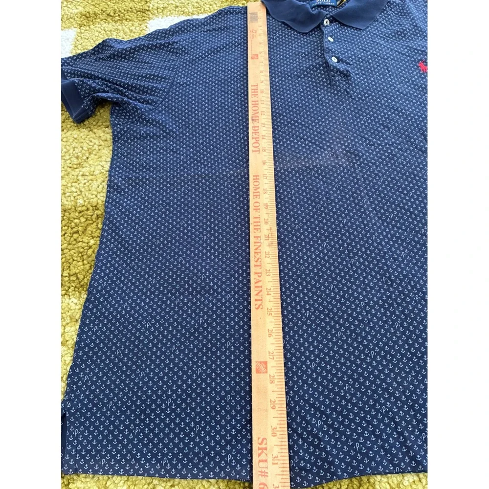 Polo Ralph Lauren Mens 3XB Navy Blue Anchor Print Mesh Polo Shirt Big & Tall